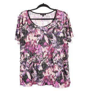 Notations Ruffle Sparkle Shirt XL Womens NEW Floral Pink Purple Y2K Short Sleeve